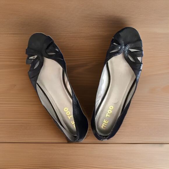 Me Too Women's Shoes Black Leather Open Toe Wedge Heel Size 9 - Picture 1 of 3